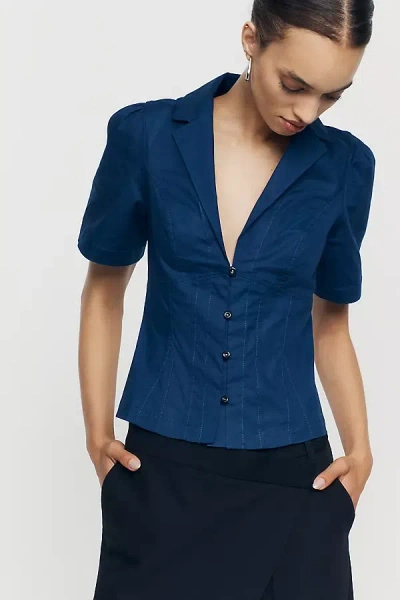 Maeve Short-sleeve Blazer Top In Blue