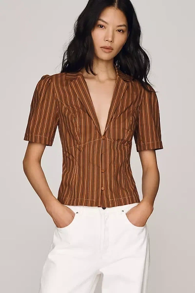 Maeve Short-sleeve Blazer Top In Brown