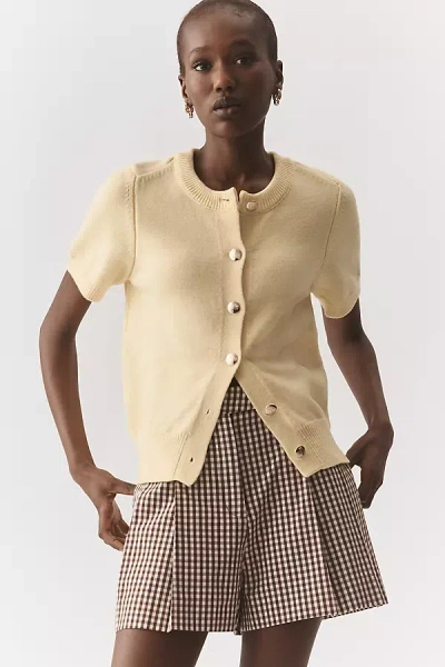 Maeve Short-sleeve Crew-neck Cardigan Sweater In Gold