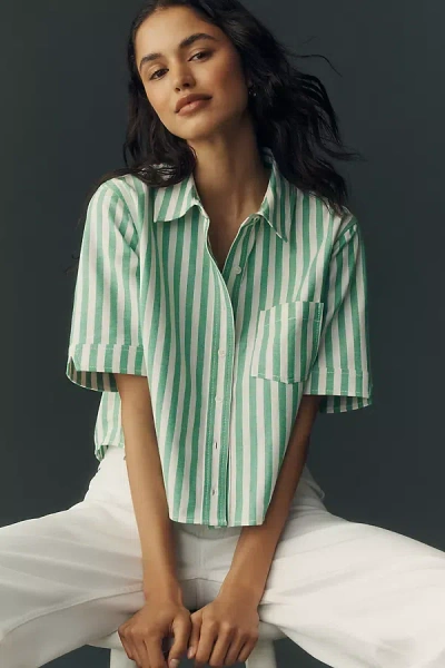 Maeve Short-sleeve Cropped Buttondown Top In Multi