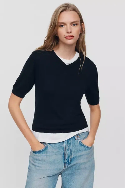 Maeve Short-sleeve Cropped Sweater In Black