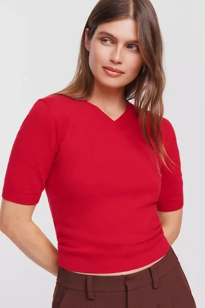 Maeve Short-sleeve Cropped Sweater In Red