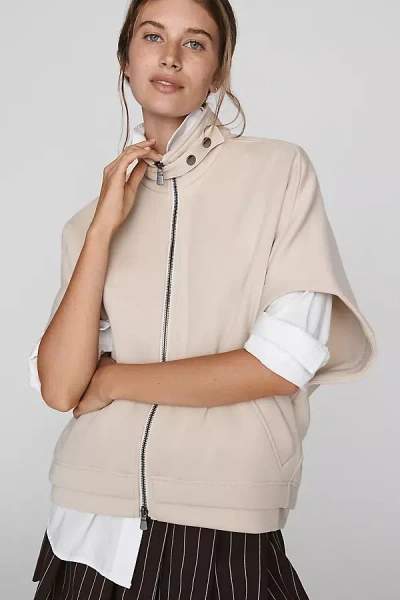 Maeve Short-sleeve Funnel-neck Zip-up Sweatshirt In Neutral