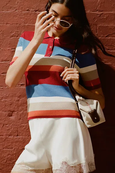Maeve Short-sleeve Polo Sweater In Multi