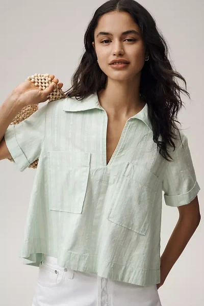 Maeve Short-sleeve Swing Buttondown Top In Green