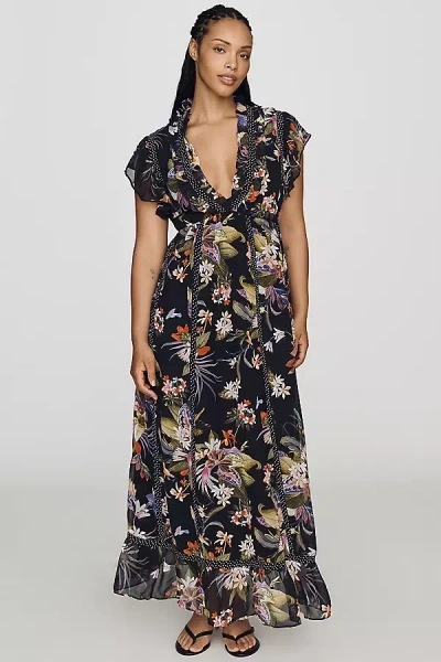 Maeve Short-sleeve V-neck Midi Dress In Black