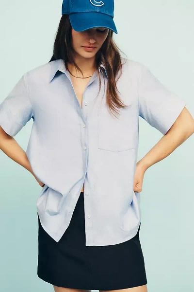 Maeve Short-sleeve Yoke Shirt Top In Blue