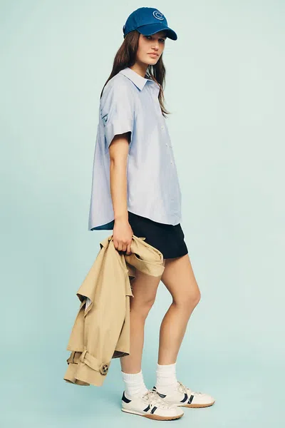 Maeve Short-sleeve Yoke Shirt Top In Blue