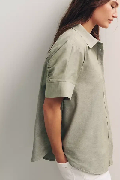 Maeve Short-sleeve Yoke Shirt Top In Green