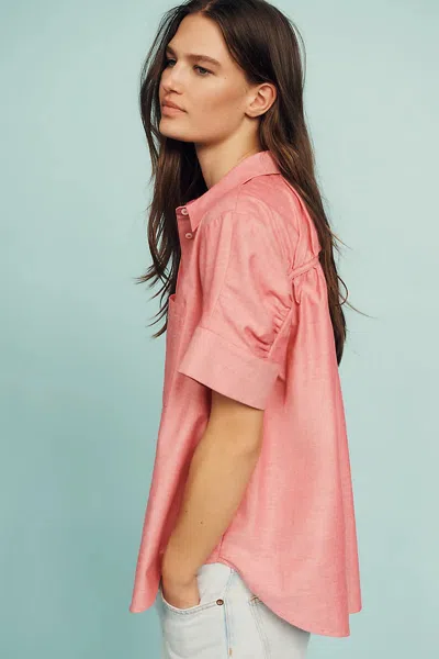 Maeve Short-sleeve Yoke Shirt Top In Red