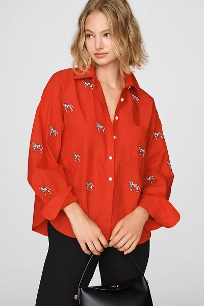 Maeve Shrunken Bennet 100% Cotton Embellished Buttondown Shirt In Red