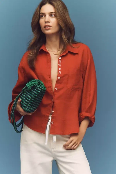 Maeve Shrunken Bennet 100% European Linen Buttondown Shirt In Purple