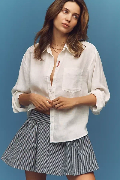 Maeve Shrunken Bennet 100% European Linen Buttondown Shirt In White