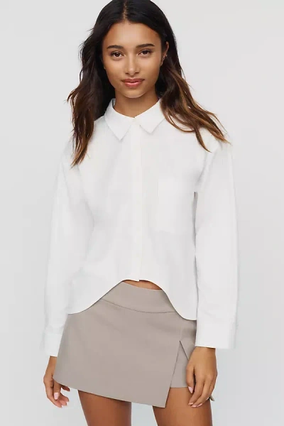Maeve Shrunken Bennet Cotton Stretch Curved Hem Shirt Top In White
