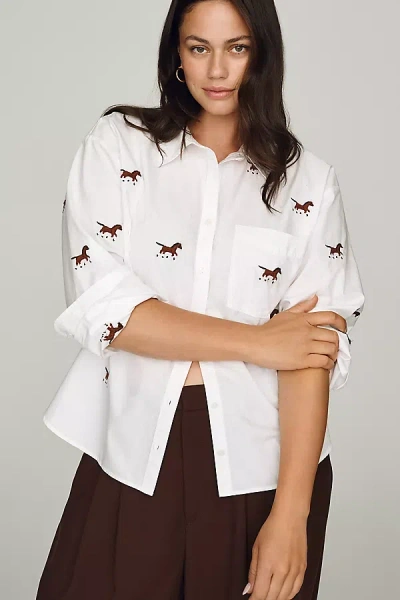 Maeve Shrunken Bennet Embellished Buttondown Shirt In White