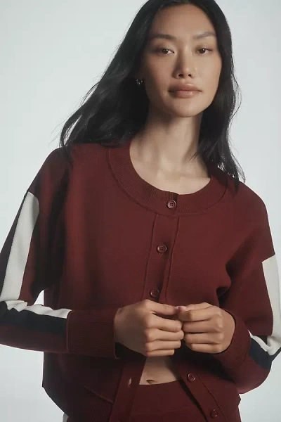 Maeve Side-stripe Cardigan Sweater In Burgundy