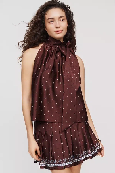 Maeve Silken Scarf Neck Top In Brown