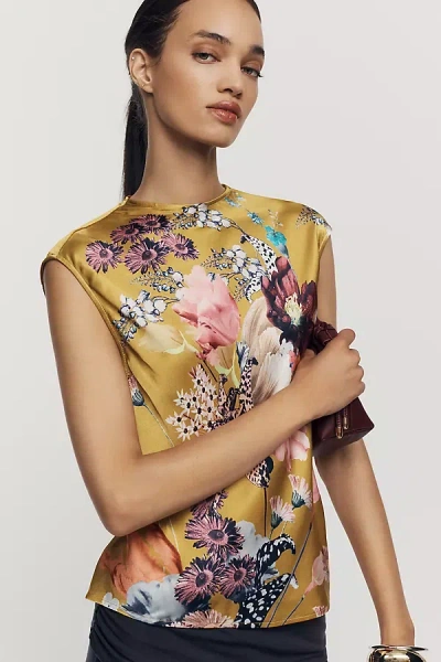 Maeve Silken Sleeveless Top In Gold