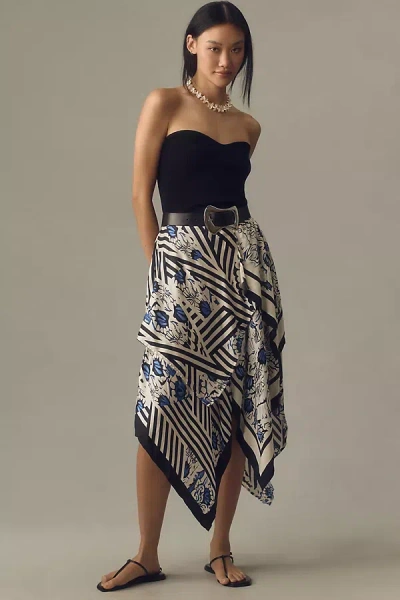 Maeve Silky Asymmetrical Midi Skirt In Blue