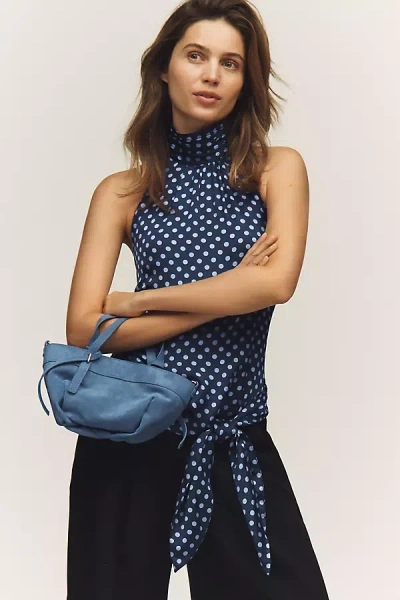 Maeve Silky Halter Tie Top In Blue