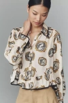 Maeve Silky Ruffle Buttondown Shirt In White