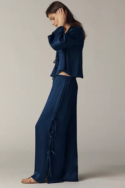 Maeve Silky Tie Wide-leg Pants In Blue