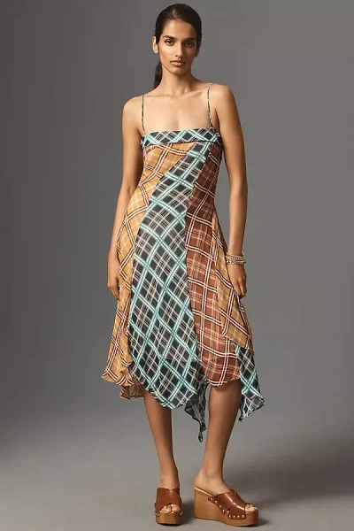 Maeve Sleeveless Asymmetric Plaid Mix Midi Dress In Multi