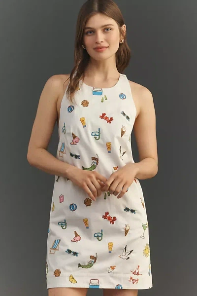 Maeve Sleeveless Beaded Shift Mini Dress In Green