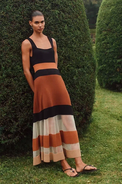 Maeve Sleeveless Blocked Sweater Dress In Brown