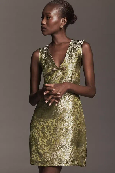 Maeve Sleeveless Brocade Shift Mini Dress In Green