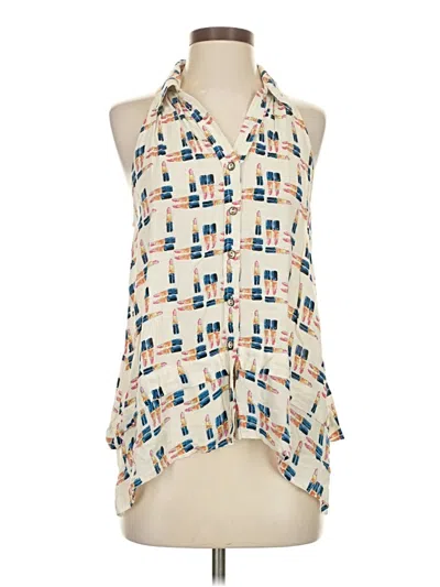 Pre-owned Maeve Sleeveless Button Down Shirt In White