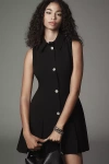 Maeve Sleeveless Button-front A-line Mini Dress In Black