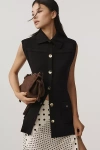 Maeve Sleeveless Crewneck Structured Muscle Cardigan In Black
