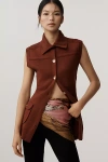 Maeve Sleeveless Crewneck Structured Muscle Cardigan In Brown