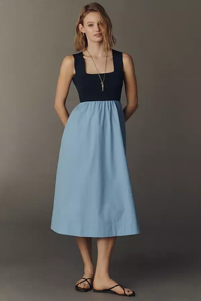 Maeve Sleeveless Crossback Twofer Midi Dress In Blue