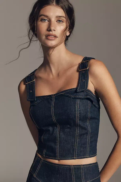 Maeve Sleeveless Denim Buckle-strap Top In Blue