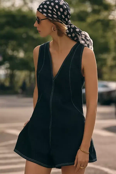 Maeve Sleeveless Denim Romper In Blue