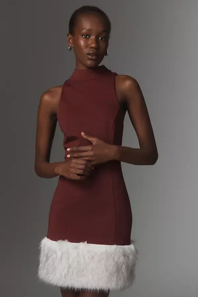 Maeve Sleeveless Faux Fur Hem Mini Dress In Multi