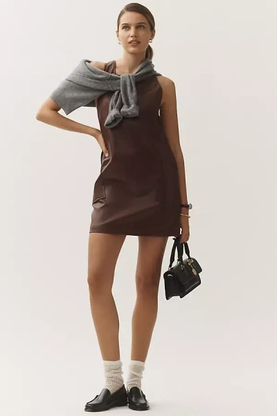 Maeve Sleeveless Faux-leather Shift Mini Dress In Brown | ModeSens