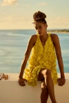 Maeve Sleeveless Floral Appliqué Mini Dress In Yellow