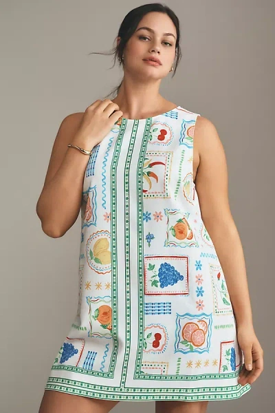 Maeve Sleeveless Fruit Print Shift Mini Dress In White