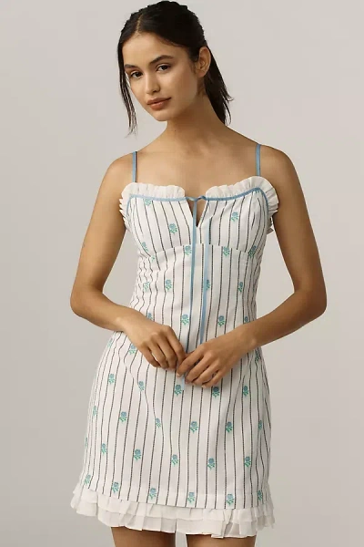 Maeve Sleeveless Jacquard Ruffle-hem Mini Dress In Blue