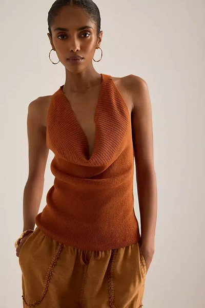 Maeve Sleeveless Knit Cowl-neck Top In Orange