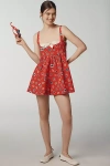 Maeve Sleeveless Layered Babydoll Romper In Red