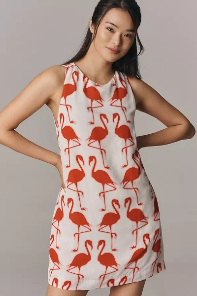 Maeve Sleeveless Linen Blend Printed Shift Mini Dress