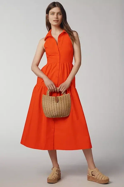 Maeve Sleeveless Midi Shirt Dress In Red