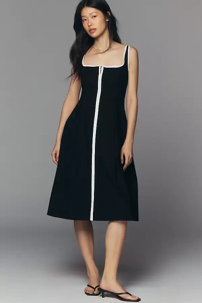 Maeve Sleeveless Notched Square-neck Midi Dress In Black