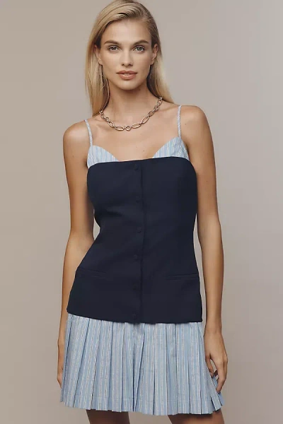 Maeve Sleeveless Peekaboo Twofer Mini Dress In Blue