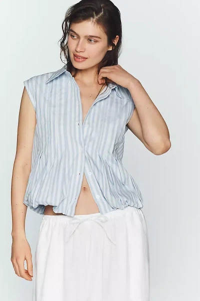 Maeve Sleeveless Pleated Bubble-hem Buttondown Top In Blue