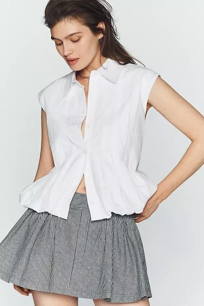 Maeve Sleeveless Pleated Bubble-hem Buttondown Top In White